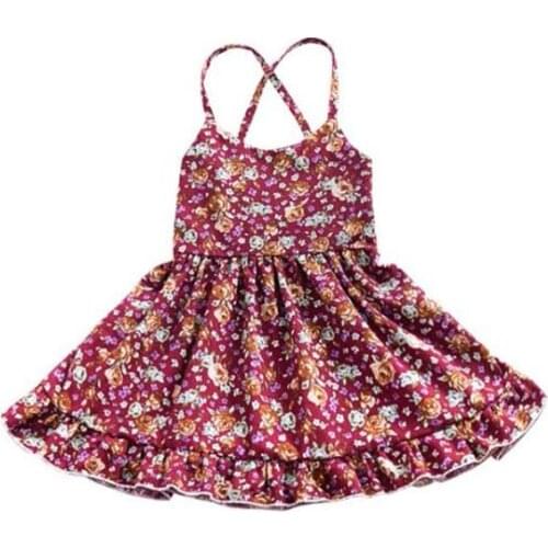 Baby Girl Clothing New Summer Girls Floral Bowknot Outfits Flower Girls Dress Children Sleeveless Casual Ruffle Red Girls Dress