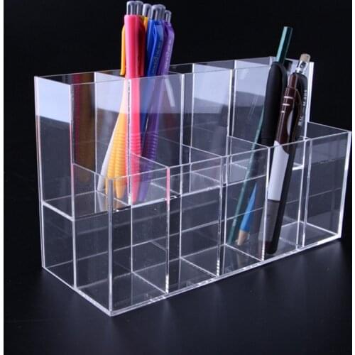 New Clear Plastic Eyeliner Lipstick Organizer Storage Eyebrow Makeup Tools Pencil Box Display Shelf 2 Rows 10Girds Brush Holder