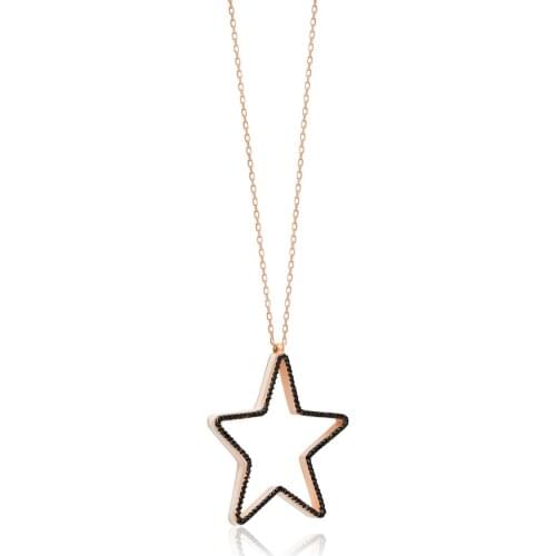 Silver Black Stone Edge White Cabochons Hollow Star Necklace, best present options for Your Loved Ones