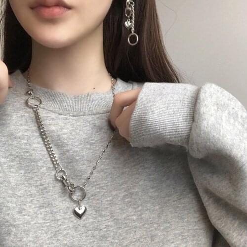 TIMEONLY Street Style Heart Pendant Necklaces Toggle Clasp Hollow Alloy Necklace Hip Hop Jewellery Party Gift for Women Girls