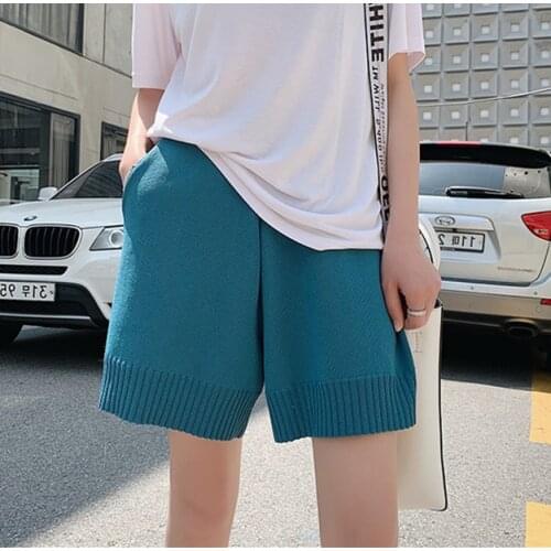 Harajuku Casual Women Plain High Waist Short Pants Loose Ice Silk Summer Knitting Shorts