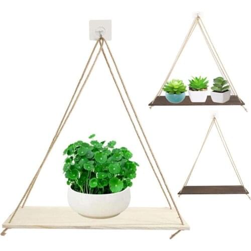 Premium Wooden Wall Hanging Rope Planter Flower Pot Shelf Storage Rack Home Garden Plant Flower Pot Decor