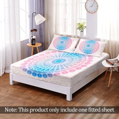 Bedroom Flats Home Decor Custom Modern 3D Print Bohemian Feathery Mandala Fitted Sheet Elastic Band Bed Sheet Adult Queen King