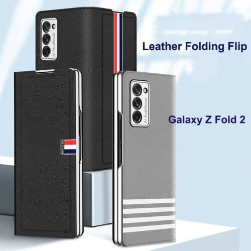 Luxury Genuine Leather Plating Full Protection Case For Samsung Galaxy Z Fold 2 5G W21 Ultra thin Folding Flip Silm Back Cover
