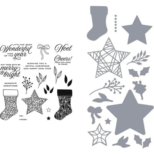Christmas Socks Seal Stamp with Cutting Dies Stencil Set DIY Scrapbooking Embossing Photo Album Decor Paper Card Craft Art