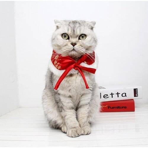 Christmas Dog Scarf Collar Pet Bandana Embroidered Chinese New Year Style Cat Collars Small Dog Puppy Bib Pets Accessories