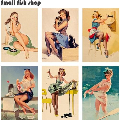 Sexy beauty painting Home Furnishing decoration Kraft Movie Poster Drawing core Wall stickers