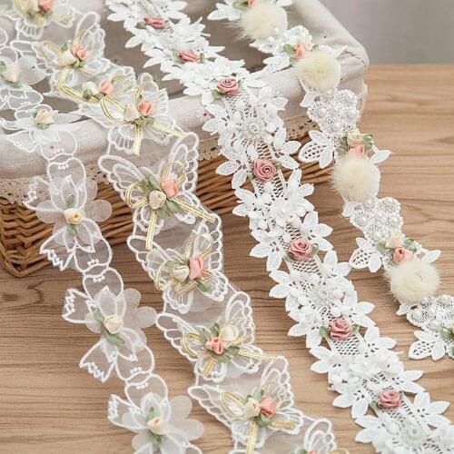 Vanilla Series Heavy Industry Adhesive Bead Lace Embroidery Lace Home Textile Curtain Diy Decorative Lace