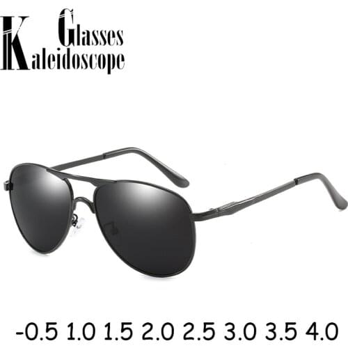 Fashion Men Finished Myopia Sunglasses Retro Mirror Driving Sun Glasses Women Glasses Black Gold Silver -0.5 1.0 1.5 2.0 2.5 3.0