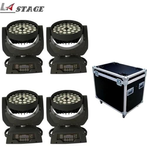 Free Shipping 4pcs/lot Flight Case Packing 36x10w 4in1 RGBW Led Moving Head Zoom Wash Light 14CH DMX512 For Disco DJ Projector
