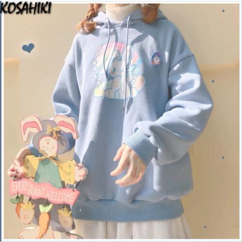 KOSAHIKI Japanese Sweet Hoodies for Girls Sweatshirt Y2K Clothes Spring Korean Cartoon Print Pullover Hoodie Sweatshirts Women