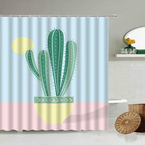 Cartoon Cactus Potted Green Plant Shower Curtain Set Nordic Style Girl Family Bathroom Blackout Hanging Curtains With Hook Gift