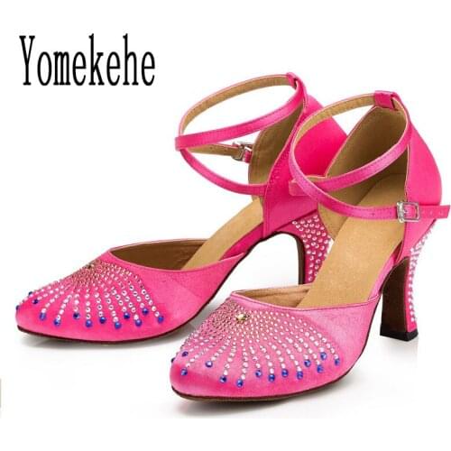 Women Professional Dancing Shoes Modern Ballroom Dance Shoes Ladies Girls Tango Latin Dance Shoes Heeled Rhinestone Hot Selling