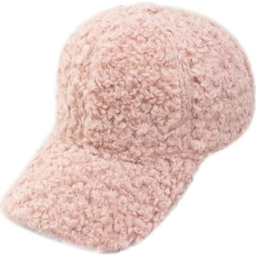 Women Winter Thicken Warm Faux Fleece Fuzzy Baseball Peak Cap Solid Color Outdoor Casual Sports Adjustable Trucker Hat
