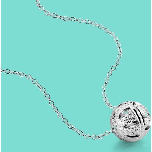 New Womens 925 Sterling Silver Necklace Hollow Frosted Ball Pendant Femal Clavicle Chain 41-46CM Charm Jewelry Birthday Gift