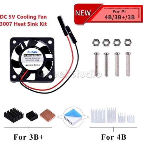 1 Set DC 5V 30*30*7 Cooling Fan 3007 Heat Sink Kit or 2 set / 4 set Pack for Raspberry Pi 4B Pi 4 Model B / 3 B + / 3