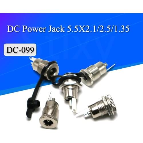 2Pcs DC-099 5.5mm x 2.1mm 2.5mm 1.3 DC Power Jack Socket DC099 Female Panel Mount Connector Metal 5.5*2.1 5.5*2.5