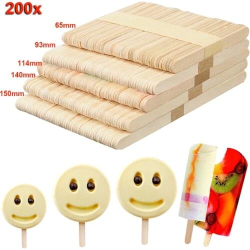 N 200pcs Wooden Ice Cream Sticks Treat Sticks Freezer Pop Sticks Wooden Sticks for Ice Cream Bars 65/93/114/140/150mm 99