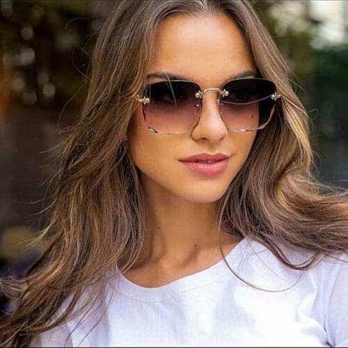 2021 Square fashion Sunglasses Women Frameless Gradient Sun Glasses Women Brand Designer Retro Pink Outdoor Lentes UV400