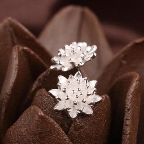 2021 Cute Female Handmade Jewellery Womens Sliver Lotus Flower Ear Stud Earrings
