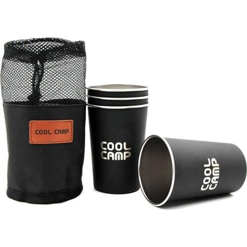 4pcs/lot 350ml Outdoor Camping Tableware Travel Cups Set Picnic Supplies Stainless Steel Wine Beer Cup Whiskey Mugs storage bag