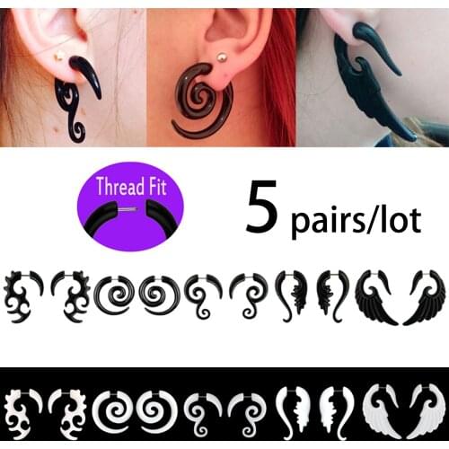 5 Pairs Acrylic Fake Twist Ear Taper Gauges Expander Cheater Spiral Earring Plug Punk Body Piercing Jewelry 16g Earlobe Earring