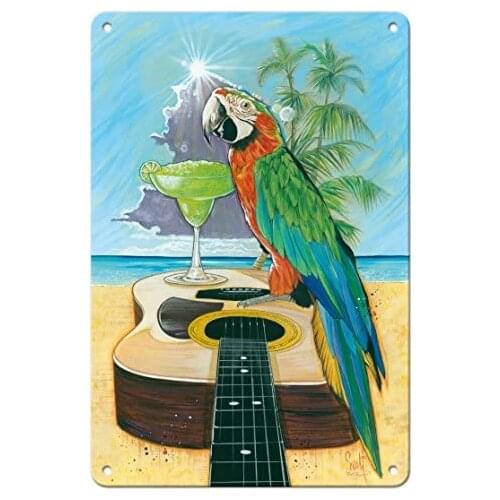 Macaw-garita - Great Green Macaw with Margarita - by Scott Westmoreland Metal Tin Sign