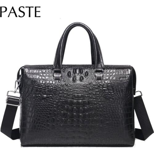 Large 15'' Inch Laptop Briefcase Cowskin Leather Men Crocodile Pattern Shoulder Bag Office Mens Business Briefcases Men Handbag