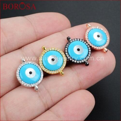 BOROSA Mixed CZ Micro Pave White Zircons Round Eye Double Charms Connectors for Bracelets Jewelry Making WX406