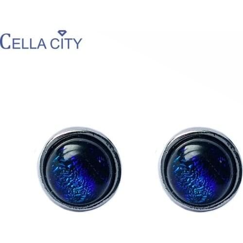 Cellacity Charms Stud Earrings for Women Silver 925 Jewelry New Round Blue Gemstone Ear-studs Korean Starry Sky Dreamy Romantic