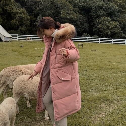 2020 Long Winter Coat Women Hooded Down Parka Ladies New Warm Winter Jacket Women Loose Big Fur Collar Jacket Coat Y444