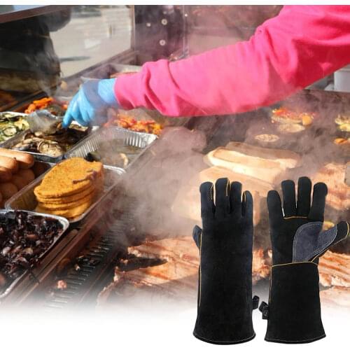 Long Thick Gloves Heat-resistant Non-slip Microwave Oven Mitts Kitchen BBQ Baking Cooking Wear-resistant non-slip cowhide gloves