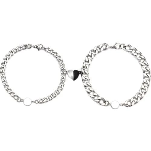 E56A 2pcs / Set Yinyang Magnet Bracelet for Couples Custom Symbol Titanium Steel Lovers Jewelry Men Women Best Friend