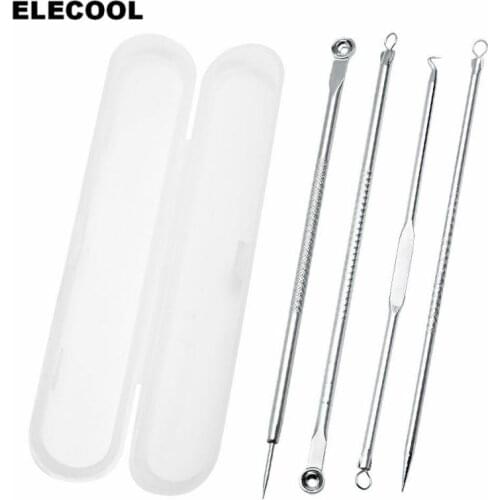 ELECOOL 4Pcs/Set Best Tool Set Stainless Face Care Acne Needle Tweezers Acne Facial Blackhead Spot Pimple Remover Skin Care