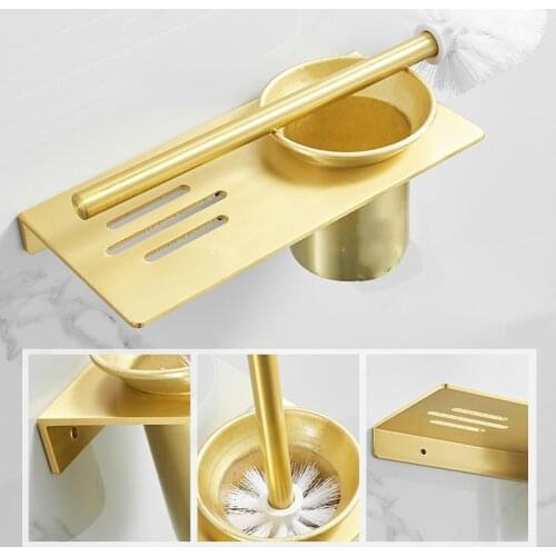 Toilet brush wc accessories Gold aluminum non perforated toilet toilet brush Wall mounted toilet brush Toilet Pendant