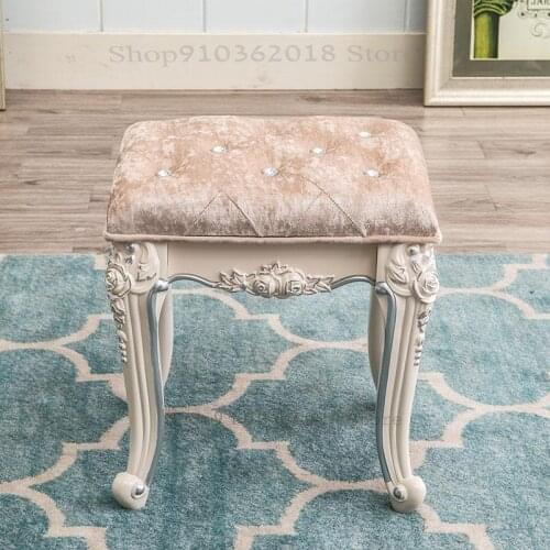 European Style Dressing Table Stool Manicure Stool Carved Shoe Changing Stool Household Pu Leather Sofa Stool French Luxury Make