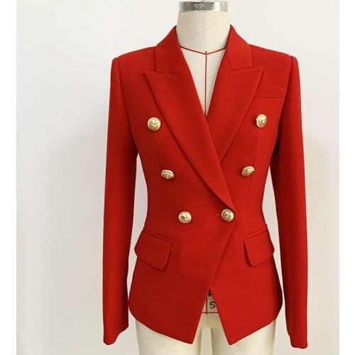 HIGH STREET 2021 Classic Designer Blazer Jacket Womens Slim Fitting Metal Lion Buttons Double Breasted Blazer Plus size S-4XL