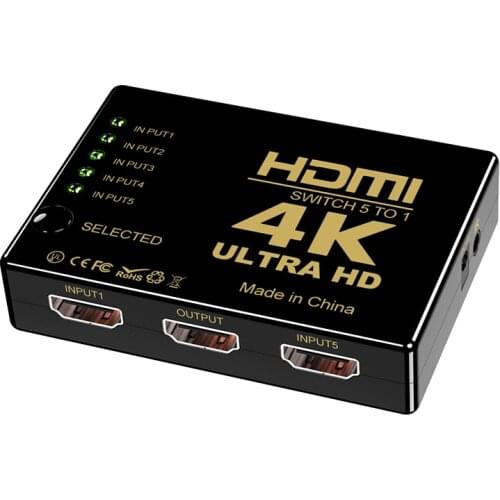 HOJIWI 5 In 1 Out HDMI Switch 3D 1080p 4k Selector Splitter Hub with IR Remote Controller for HDTV DVD BOX HDMI Switcher AC10