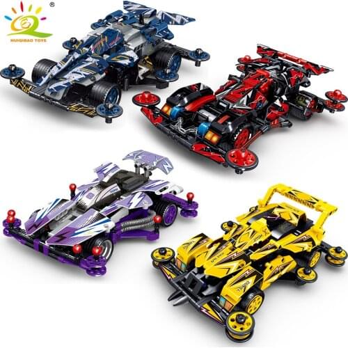 HUIQIBAO Racing Pull Back Car Speed Champions Building Blocks Technical City Four Wheel Drive Vehicle Sport Cars Bricks Toys Kid