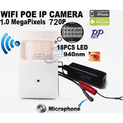 HD 720P Poe Ip Camera Wifi 940Nm Infrared Ip Camera IR POE PIR Style Motion Detector ONVIF P2P Plug And Play Night Vision Audio