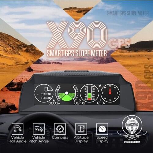GPS Speed Slope Meter Automotive Digital Inclinometer Alarm Angle with Tilt Pitch Angle Time Battery Voltage LCD Display