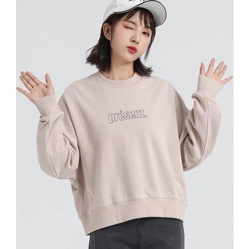 Jvzkass short long-sleeved Sweatshirt female large size 2019 spring thin round neck dark green fashion womens Sweatshirt Z300