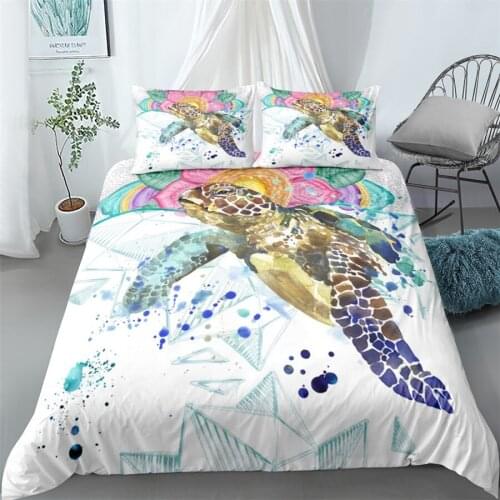 Handdraw turtles duvet cover set king queen double full twin single size bed linen set