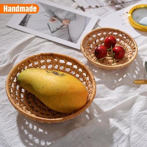 Handmade Fruit Storage Basket Wild Rattan Storage Bowl Durable Natural Snack Serving Bowl For Home Office Decorative Photos