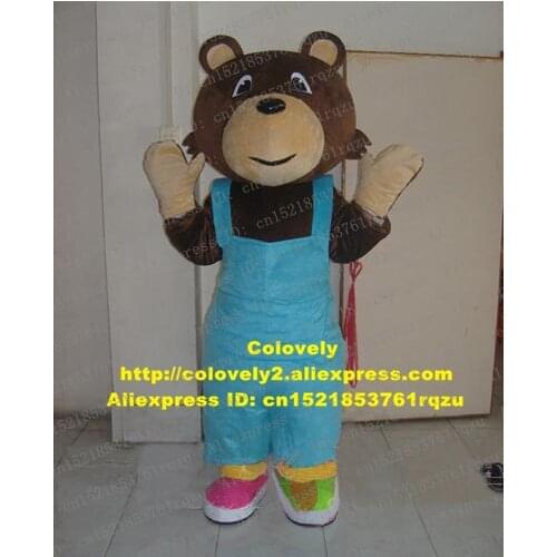 Brown Bear Teddy Bear Mascot Costume Adult Cartoon Character Blue Suspenders Inside Of The Glove Is Light Brown zz4192