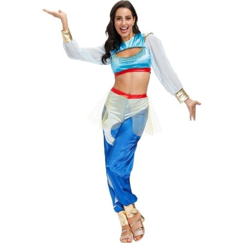 Jasmine Costume Helloween Party Princess Dress Fancy Clothing Set Top Pants Headband Adult Women Aladdin the Magic Lamp Costume