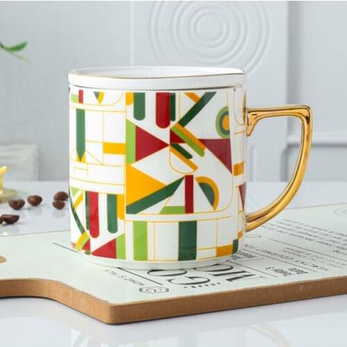 Creative Irregular Ceramic Coffee Cup with Gold Handle Handmade Pottery Tea Cup Travel Kitchen Tableware Nordic Home Coffee Cup