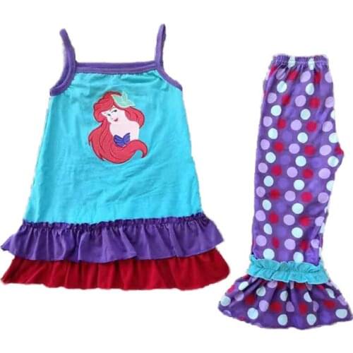 Summer new baby girl childrens wear cute cartoon printed suspender with blue bell bottomed pants set20