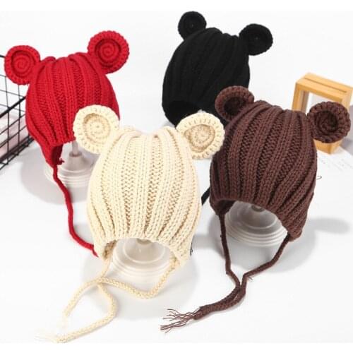 Cute Knitted Pompom Baby Hat Cap Thick Warm Baby Girl Boy Hat Beanie Winter Ear Warm Kids Hat Baby Bonnet Muts For Newborn