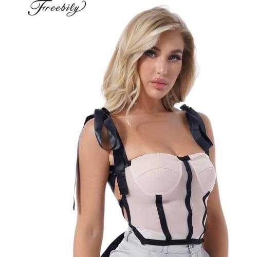 Fashion Summer Tops Vest Women Clothing Backless Skinny Slim Self-Tie Off-Shoulder Mesh Charming Patchwork Style Crop Bra Top